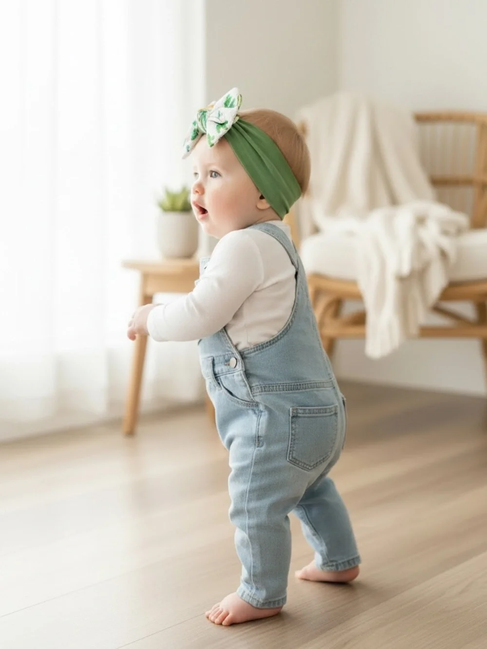 Baby & Toddler Oversized Cactus Bow Desert Blooms & Cacti Headband – Sage Green